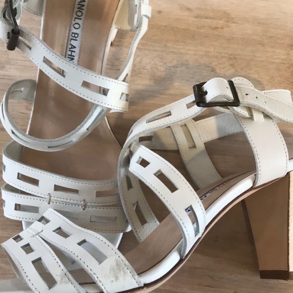 Sandales Manolo Blahnik Vernies Beige/orange Crème - Taille 37 - Hauteur Talon Haut - Neuf Sans Emballage (état Pristine)